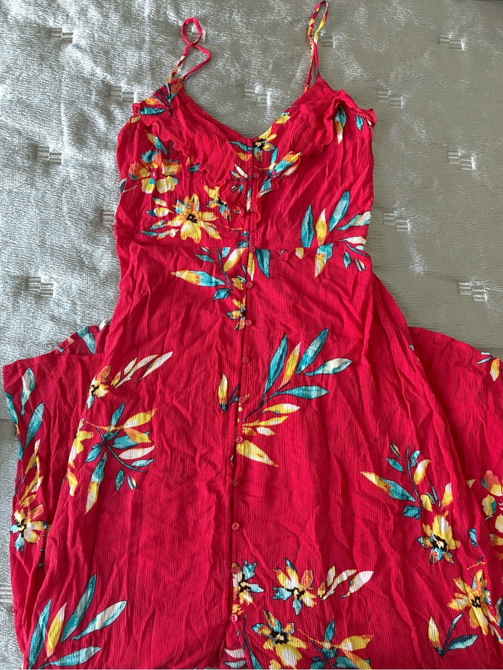 Express Red Floral Button-Front Maxi Dress